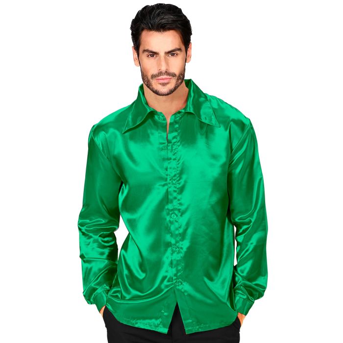 Green satin disco shirt for men