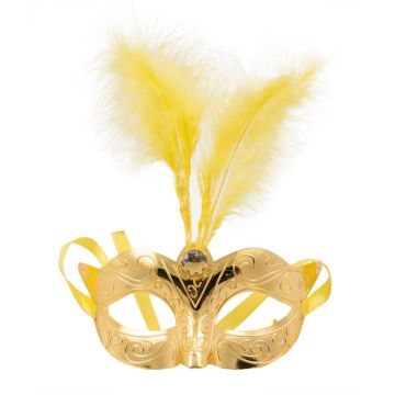 Venetian gold mask with feathers - 23x23 cm
