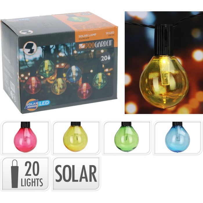 Solar Light String with 20 LED Bulbs and Coloured Bulbs
