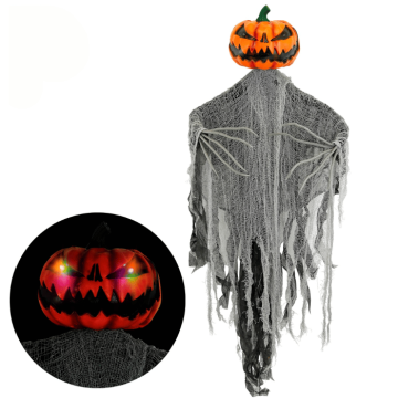 Pumpkin scarecrow with glowing eyes - 152 cm