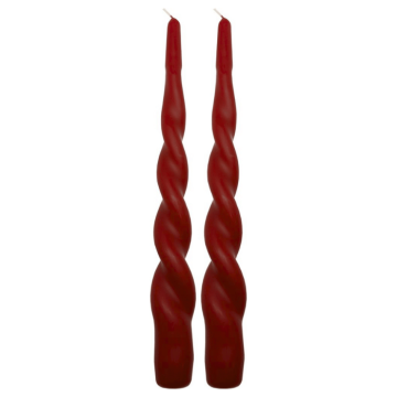 Twisted dinner candles burgundy 2x - 24 cm