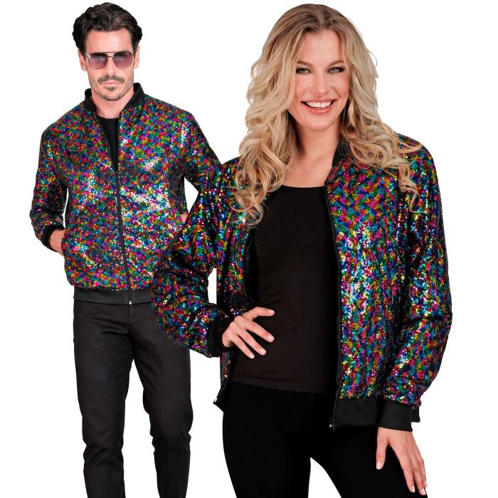 Sequin bomber jacket in rainbow colours