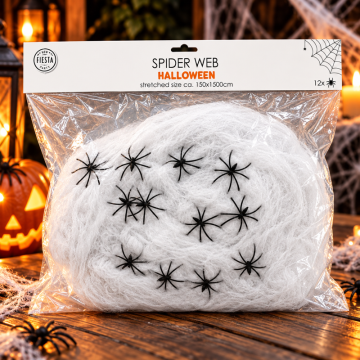 White Spider Web 250 g with Spiders - 1.5x15 metres