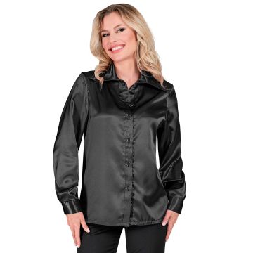 Black Satin Disco Shirt for Ladies