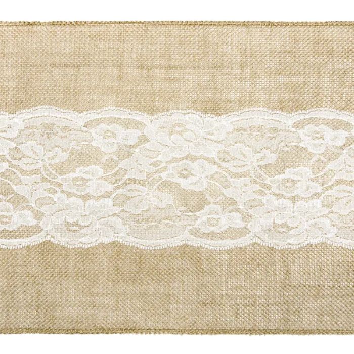 Jute table runner with lace trim 0.28x2.75 m