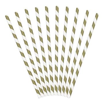 Paper Straws Gold And White Striped 20x