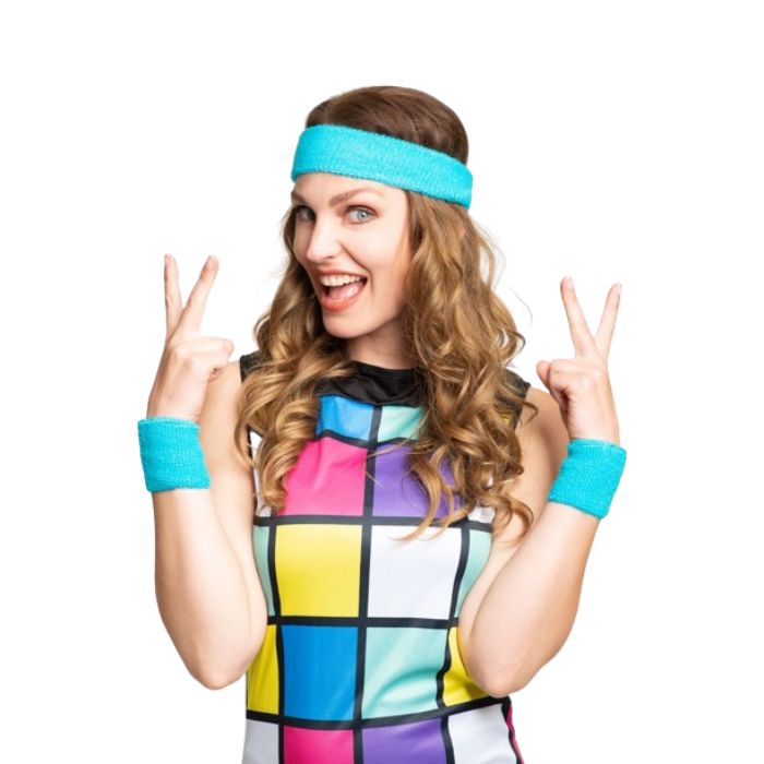 Turquoise Sweatband Set with 2x Wristbands and Headband