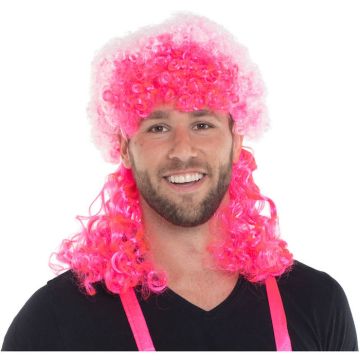 Neon pink afro wig with curls