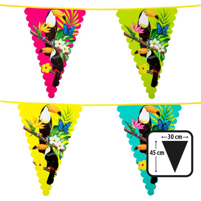 Multicoloured tropical toucan pennant garland - 6 m