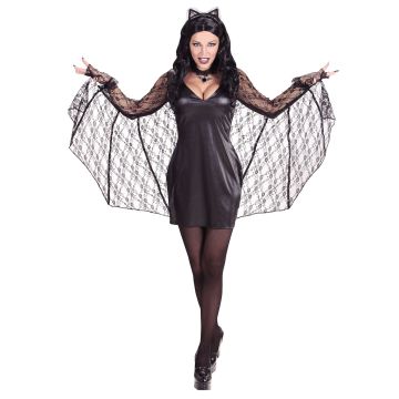 Black bat costume dress with wings for ladies