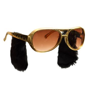 Elvis gold sunglasses with sideburns