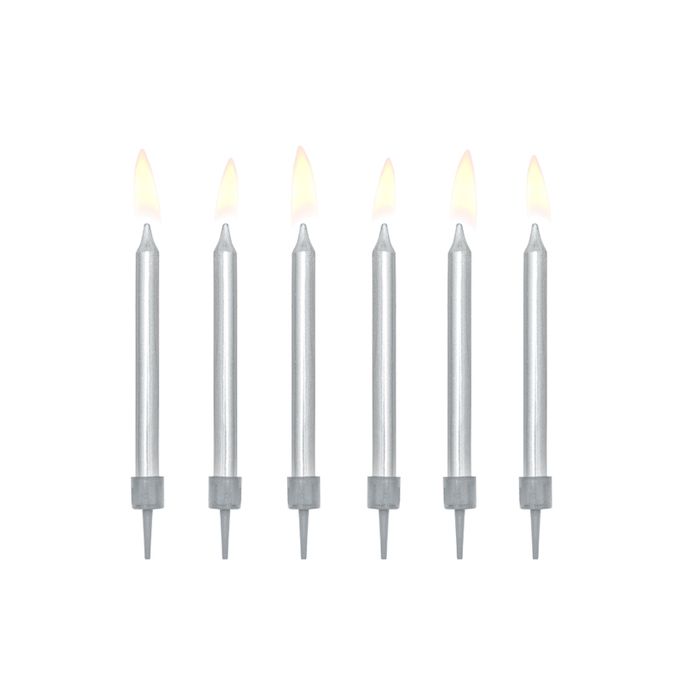 Silver Birthday Candles 6x