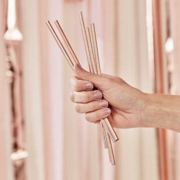 Rose Gold steel straws 5x - including Brush