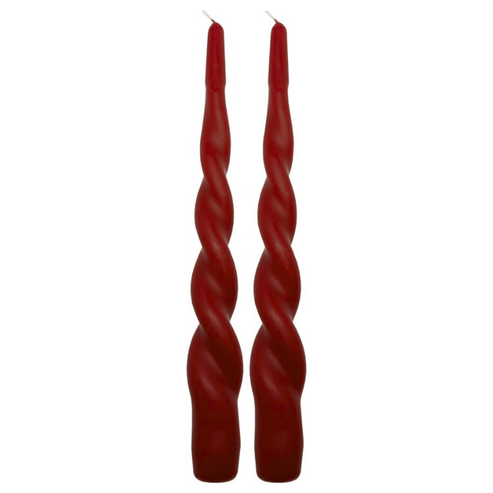 Twisted dinner candles burgundy 2x - 24 cm