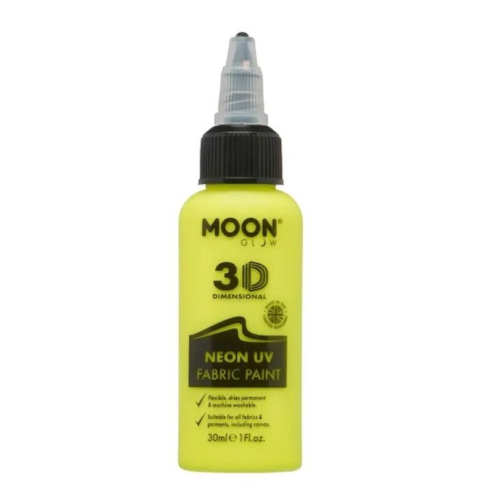 Neon UV Fabric Paint Yellow 30 ml Moon Creations