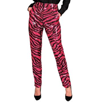Women's Sequin Trousers with Pink Animal Print