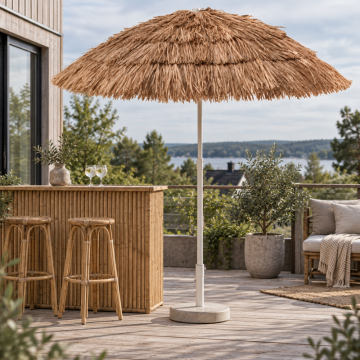 Light Brown Raffia Parasol Ø 180 cm with Tilt Function