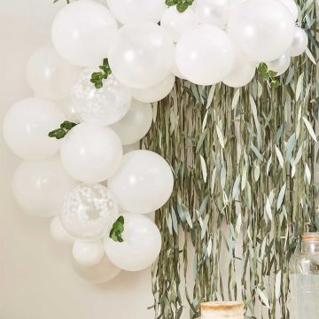 White Balloon Arch with Confetti - incl. Artificial Leaves 52 pieces