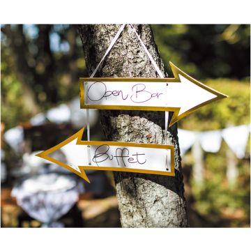 White Directional Signs with Gold Edges 2x - 35 cm