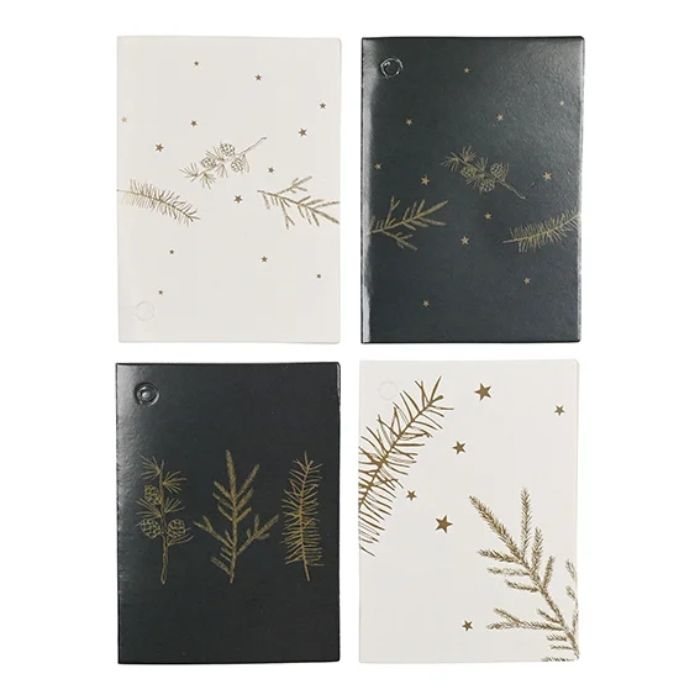 Gift tags in black and white with gold motifs evergreen 16x The Old Pharmacy