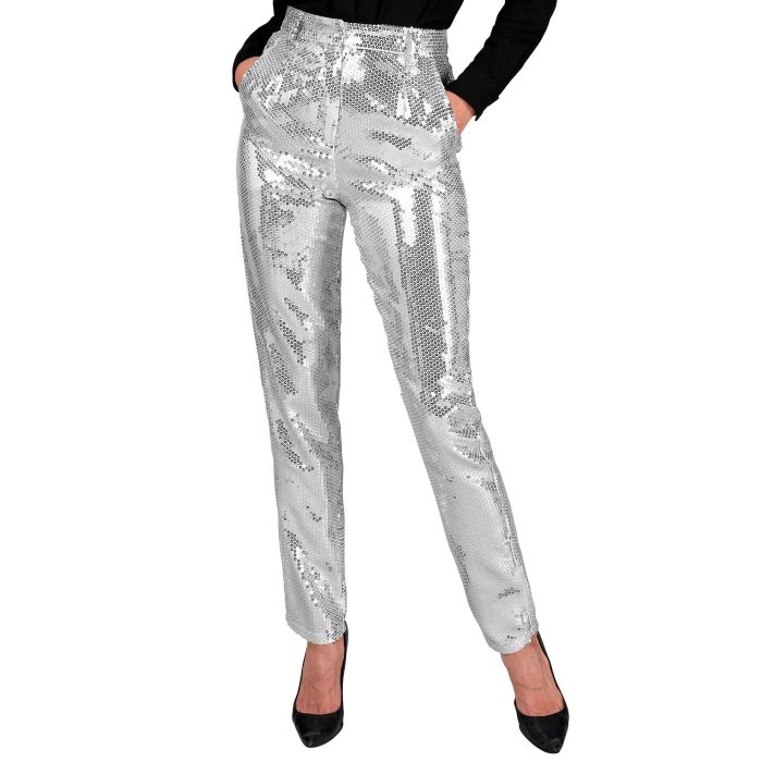 Silver Sequin Trousers for Women