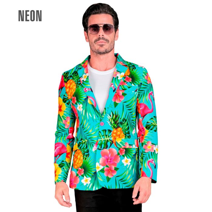 Turquoise Flamingo Jacket with Tropical Print
