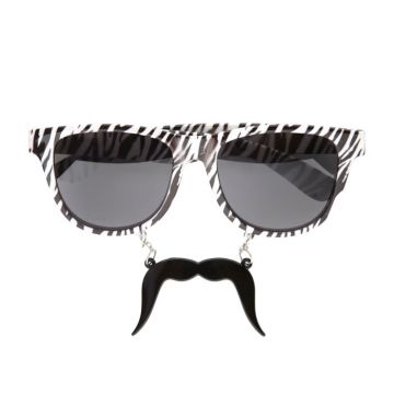 Zebra striped sunglasses with moustache - one size