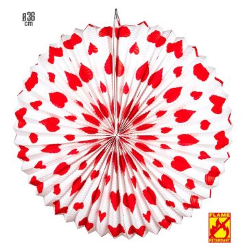 White and Red Heart Round Lantern - 36 cm