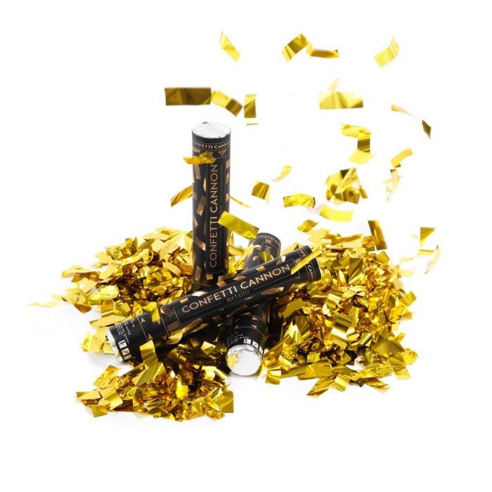 Gold confetti tube 40 cm PartyVikings - Metallic Rectangular - Waterproof