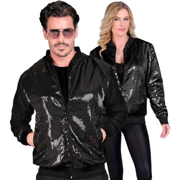 Black Sequin Bomber Jacket