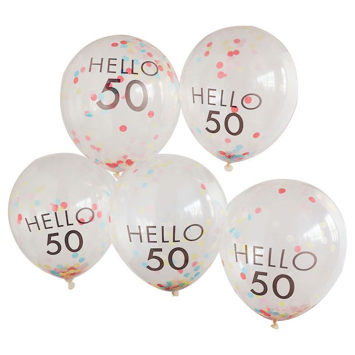 Hello 50 multicoloured confetti birthday balloons 5x 