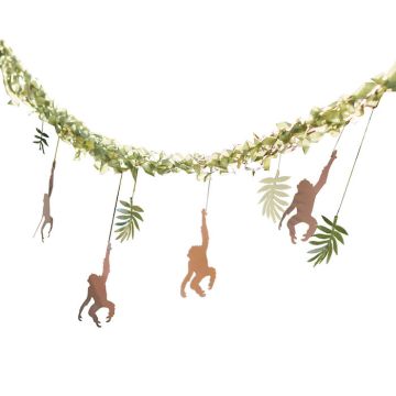 Jungle garland with hanging monkeys and leaves - 4 meters