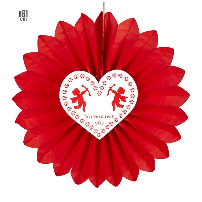 Valentine's day red rosette with heart - 61 cm
