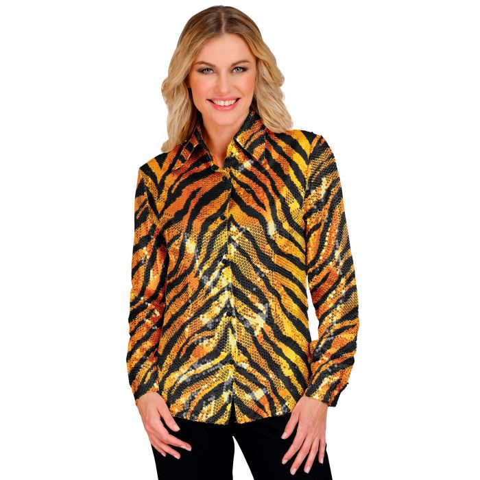 Orange Tiger Sequin Shirt for Ladies