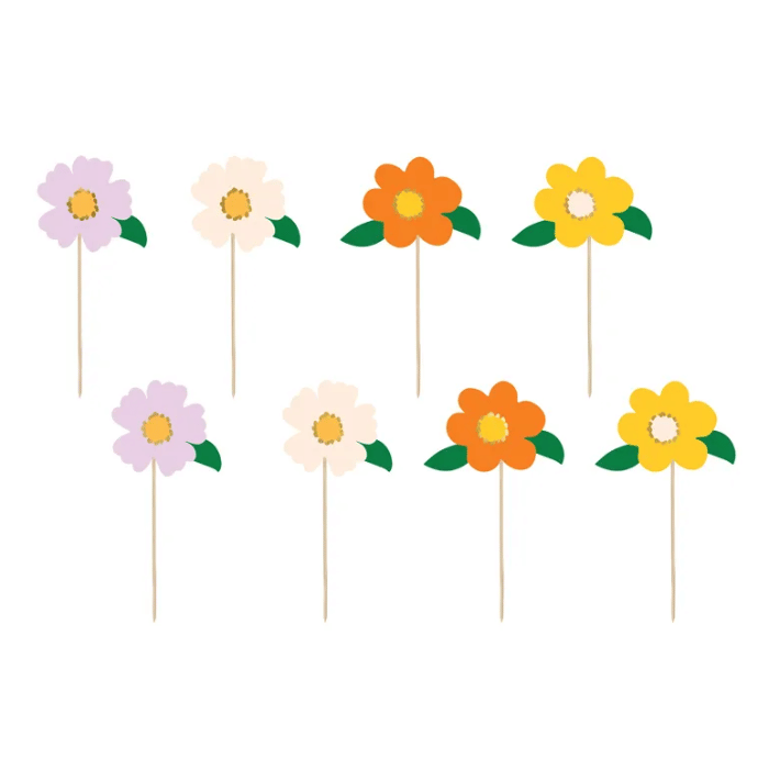 Multicoloured Flower Wooden Sticks 8x - 13 cm
