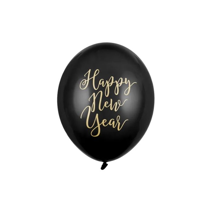"Happy New Year" balloons with gold lettering black 50x - 30 cm