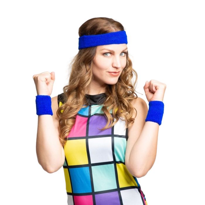 Blue sweatband set with 2x wristbands and headband