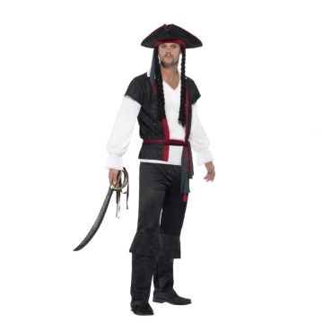 Classic pirate costume with red details