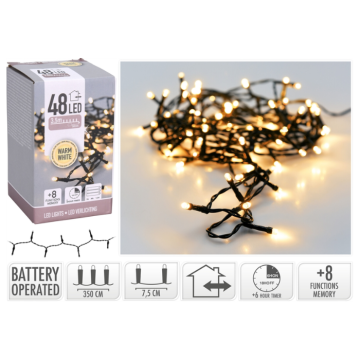 LED string light 48 LED warm white battery-powered - 3.5 m