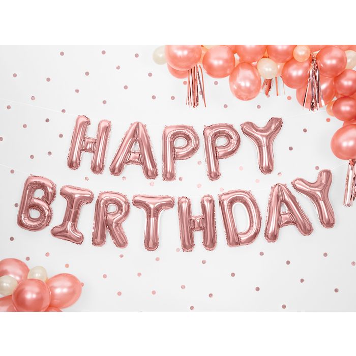 Happy Birthday Foil Balloon Rose Gold - 340 x 35 cm