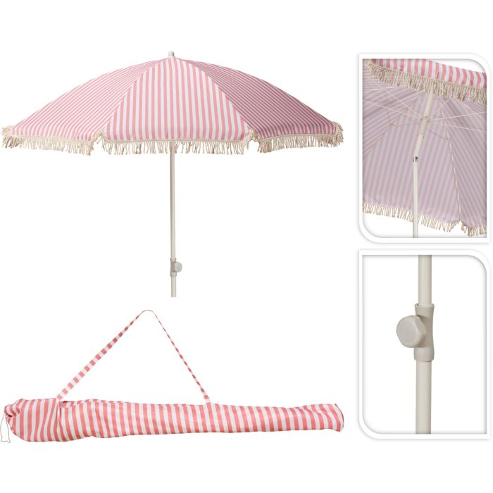 Parasol with Fringes, Peach and Off-White Striped, Ø 180 cm