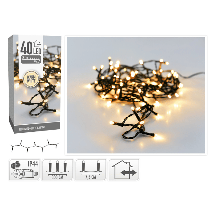 LED string light 40 LED Warm white with plug - 3 m