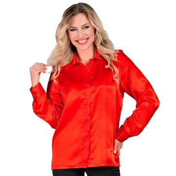 Red Satin Disco Shirt for Ladies