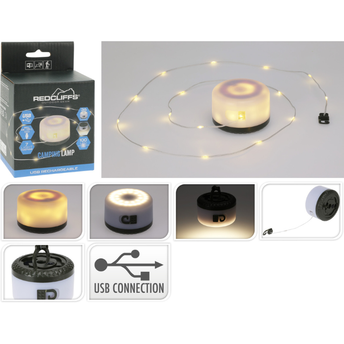 Rechargeable camping lamp with 10 m LED fairy lights