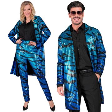 Turquoise Blue Sequin Coat with Wave Pattern