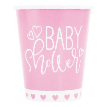 Pink baby shower paper cups girl 8x