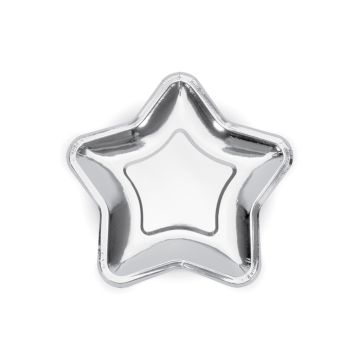Silver star paper plate 6x - 18 cm