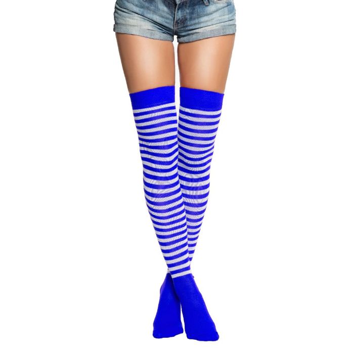 Over-knee socks one-size blue and white