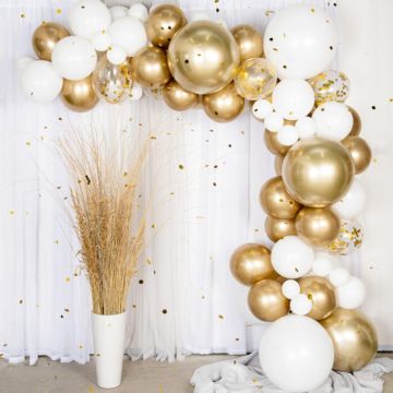Balloon arch White & Gold - incl. balloons & confetti 80 pieces