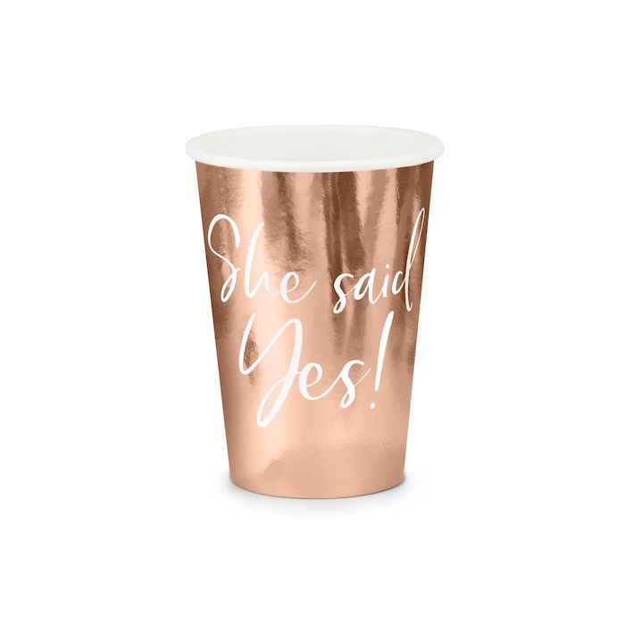 Rose Gold "She Said Yes!" Paper Cups 6x - 220 ml